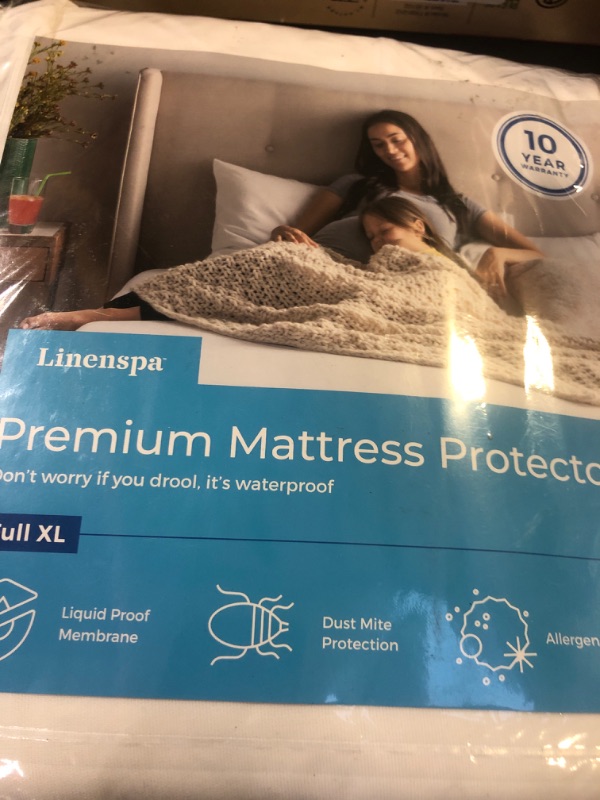 Photo 1 of LINENSPA Premium Waterproof Mattress Protector, Full XL Size | Breathable | Fitted Sheet Style | Machine Washable & Dryer Safe | Mattress Protector for Kids, Teens, and Adults, White
