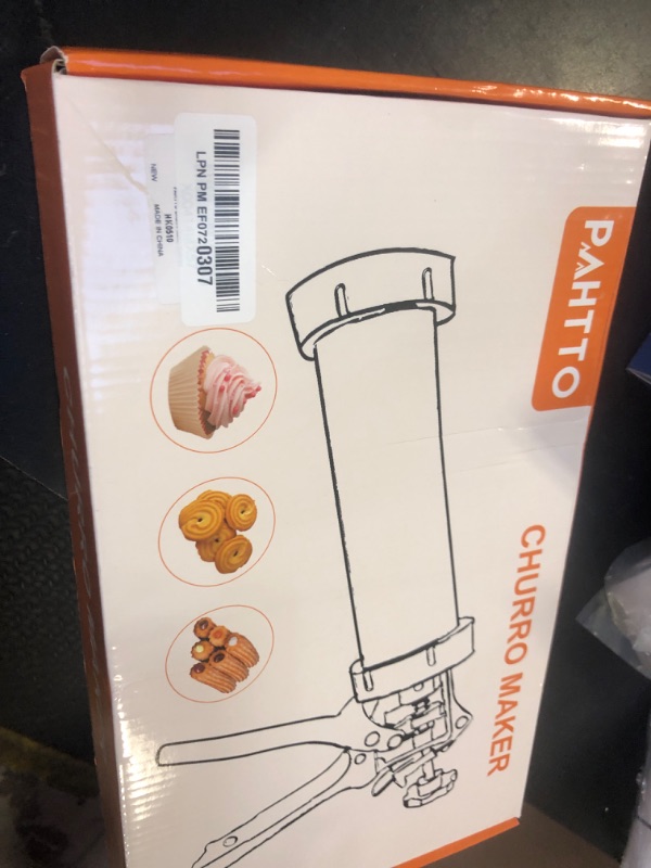 Photo 1 of PAHTTO Churro Maker Machine, Stainless Steel Churros Gun Kit, 3-in-1 Multifunctional Cookie Press Hollow Churro with Piping Bag, 7 Piping Nozzles, 9 Cookie Discs & 2 Brushes, Easy to Clean