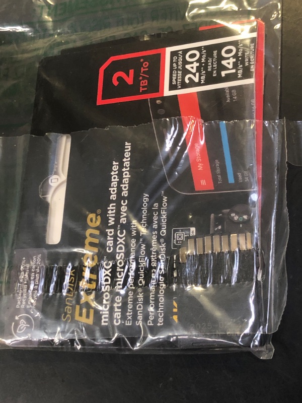 Photo 1 of SanDisk 2TB Extreme microSDXC UHS-I Memory Card with Adapter - Up to 240MB/s, C10, U3, V30, 4K, 5K, A2, Micro SD Card- SDSQXAV-2T00-GN6MA