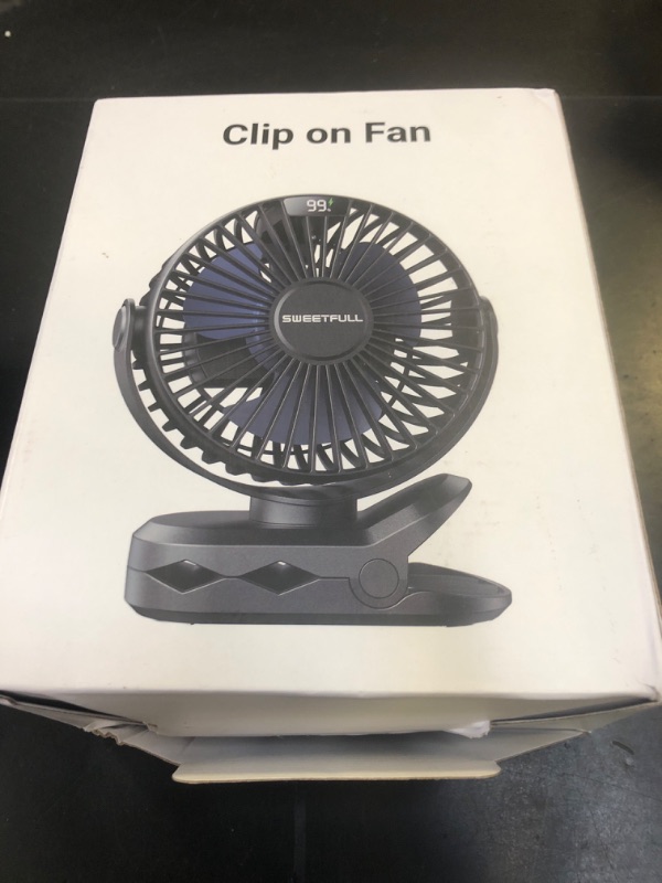 Photo 1 of SWEETFULL Portable Clip on Fan - Battery Operated Stroller Fan, 4000mAh Small Rechargeable Fans with LED Display, 4 Speeds, Mini Personal Cooling Desk Cooler for Golf Cart Travel Camping Gym (Black)