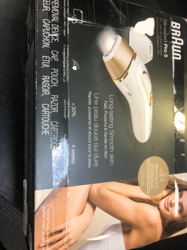 Photo 1 of Braun IPL Silk·Expert Pro 5 PL5157 Latest Generation IPL, Permanent Visible Hair Reduction, Holiday Gifts for Women and Men, at-Home Hair Removal System with Soft Pouch and Precision Head
