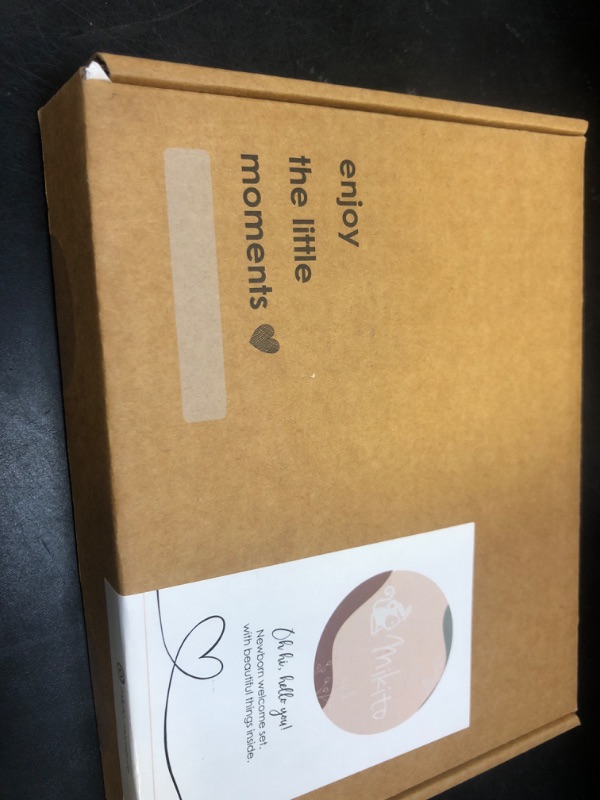 Photo 1 of Mikito Organic Cotton Newborn Gifts Box, Unisex Loveys & Accessories incl. Muslin Baby Comforter + Baby Bandana Bib + Wooden Teether + Birth Announcement Sign