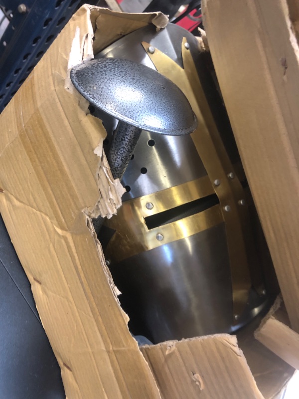 Photo 1 of Medieval Warrior Templar Crusader Knights Helmet Wearable for Adult Medieval Costumes. (Silver & Brass)