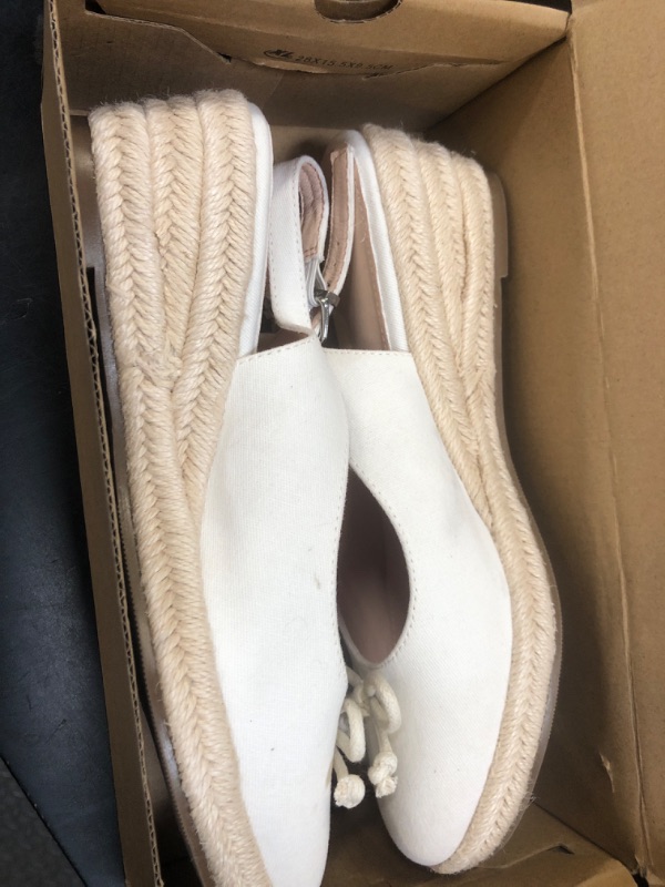 Photo 1 of Coutgo Womens Closed Toe Espadrilles Wedges Shoes Platform Slingback Mid Low Heel Canvas Bow Dress Sandals, White, Size 7