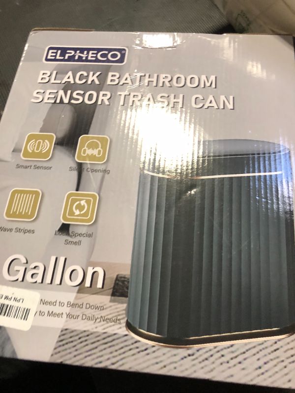 Photo 1 of Black Bathroom Trash Can with Lid - ELPEHCO 2 Gallon Sensor Trash Bin, Automatic Narrow Garbage Can, Waterproof Smart Trash Can, Slim Motion Sensor Waste Bins for Bathroom, Living Room, Office