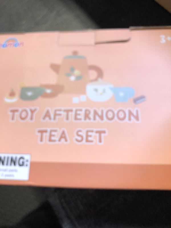 Photo 1 of Dreamon Wooden Tea Sets for Toddlers 3-5, Little Girls Birthday Gift Play Food Toy Sets for Kids Age 3 4 5 6, Wooden Kitchen Accessories Tea Time Playset for Princess Party Girls and Boys