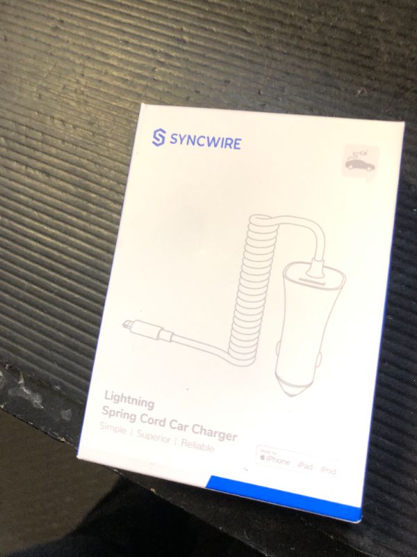 Photo 1 of [Apple MFi Certified] Syncwire iPhone Car Charger 32W Super Fast Car Phone Charger Cigarette Lighter USB Car Adapter with Build-in 5FT Coiled Lightning Cable for Apple iPhone 14/13/12/11/XR/Max, iPad