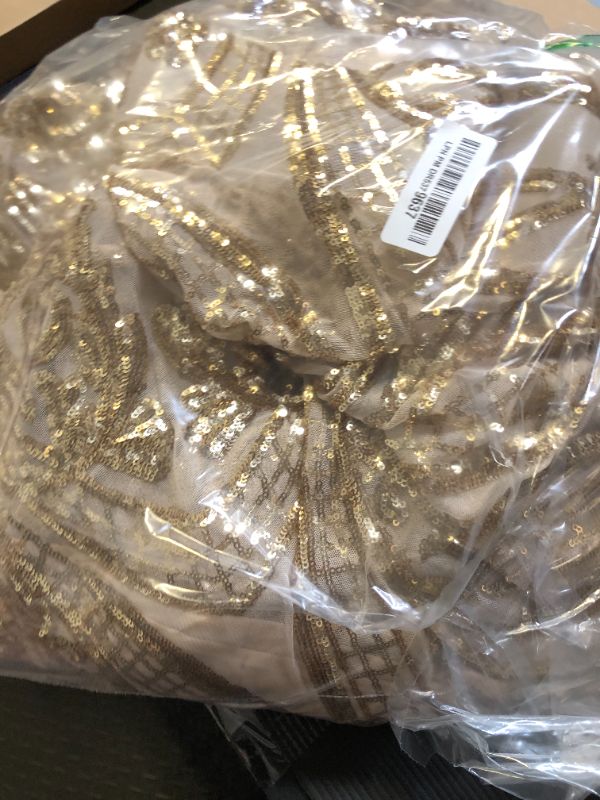 Photo 1 of MTVOPN Women's V-Neck Sequins Long Sleeves Mermaid Formal Evening Dress Fluorescent Gold US6