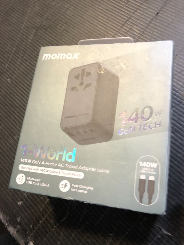 Photo 1 of MOMAX 140W Universal Travel Adapter, GaN Technology, EU/UK/AUS/US/JP Worldwide, Fast Charging for iPhone, MacBook pro, Vision Pro, Charging Cable Included
