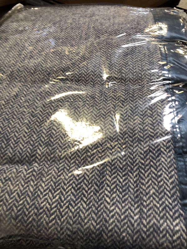 Photo 1 of Spencer & Whitney Herringbone Wool Throw Blanket - Blue, Queen Size