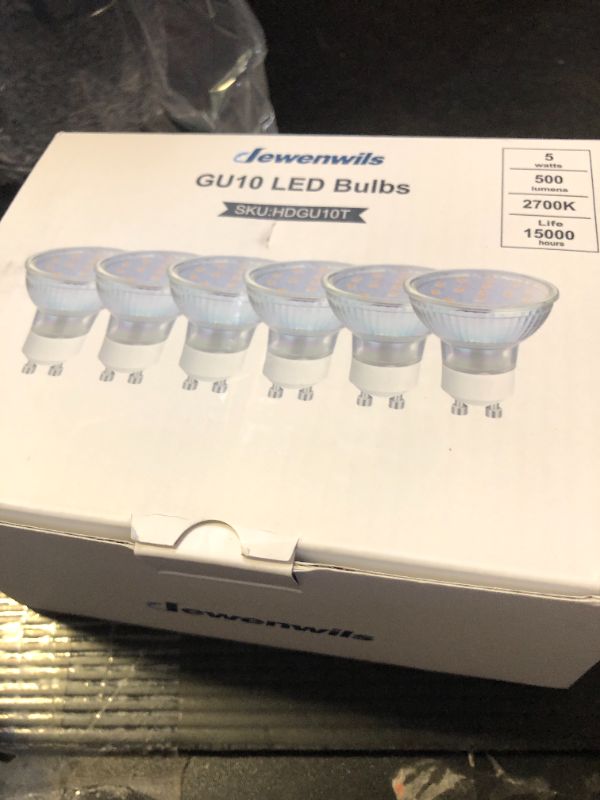 Photo 1 of DEWENWILS GU10 Light Bulbs, Dimmable GU10 LED Bulb, 5W Equivalent 50W 2700K Soft Warm Light Bulbs, Replacement for Track Lighting, 120° Flood Beam for Kitchen, Range Hood, Living Room, Bedroom, 6 Pack