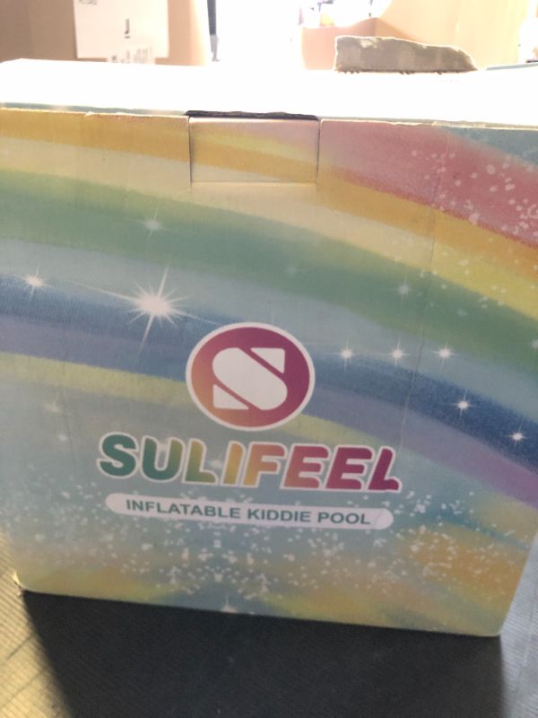 Photo 1 of SULIFEEL Rainbow Unicorn Inflatable Play Center Kiddie Pool with Slide and Sprinkler for Children, 96''x59''x39''in Baby Pool for Backyard and Garden, Free Inflatable Pump