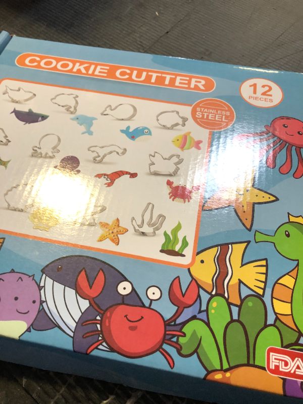 Photo 1 of 12 Pcs Ocean Creatures Cookie Cutters, Dolphin, Crab, Clownfish, Octopus, Seahorse, Starfish, Jellyfish, Seashell, Shark, Seaweed Stainless Steel Cookie Cutters for Baking (Sea Animals)