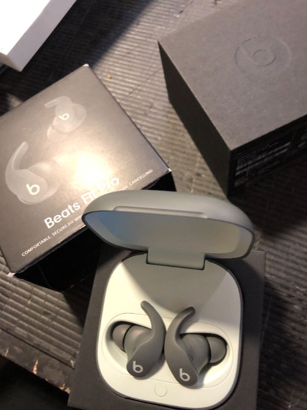 Photo 1 of Beats Fit Pro - True Wireless Noise Cancelling Earbuds - Apple H1 Headphone Chip, Compatible with Apple & Android, Class 1 Bluetooth®, Built-in Microphone, 6 Hours of Listening Time – Sage Gray