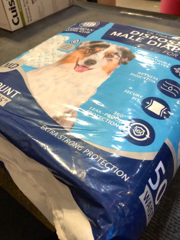 Photo 1 of American Kennel Club Male Dog Wrap, Disposable Diapers with Wetness Indicator, Medium, 50 Count