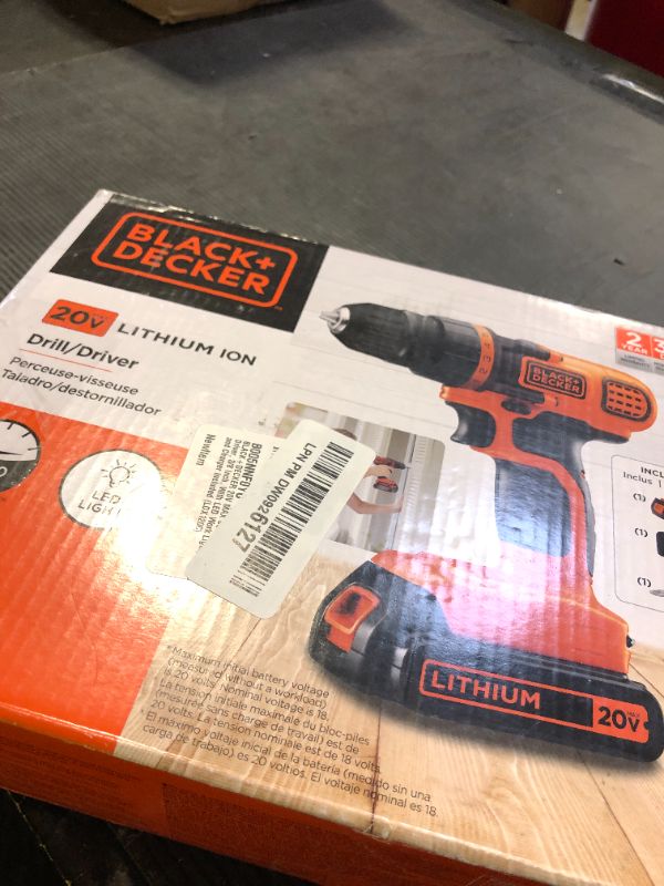 Photo 1 of BLACK+DECKER 20V MAX Cordless Drill and Driver, 3/8 Inch, With LED Work Light, Battery and Charger Included (LDX120C)
