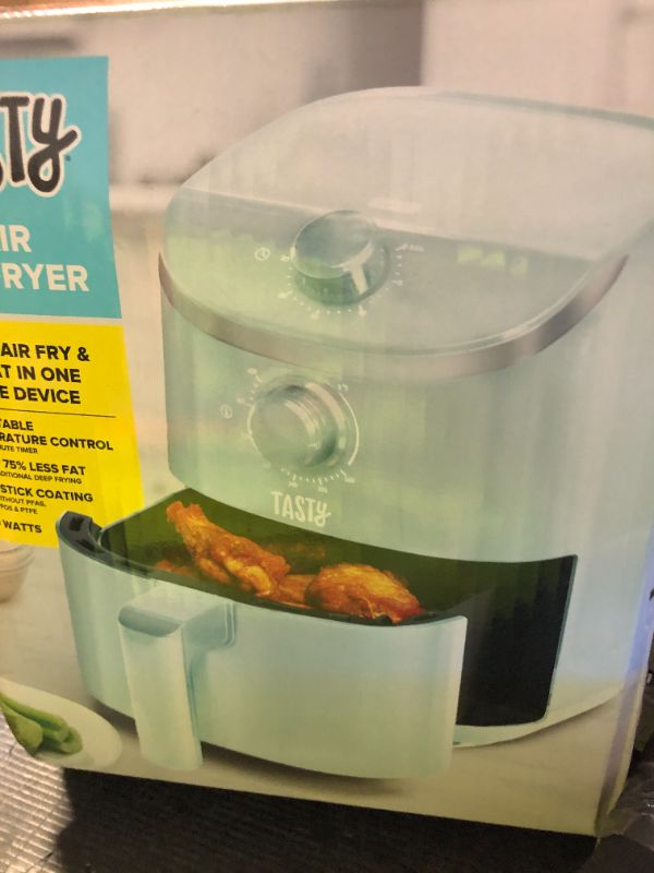 Photo 1 of Tasty Personal Air Fryer, Healthier Meals in Minutes, Adjustable Temp Control up to 400°F, Easy-to-Use Design, Nonstick Basket and Tray Made without PFAS, PFOA, PFOS & PTFE, 900 Watts, 2-Quart, Aqua
