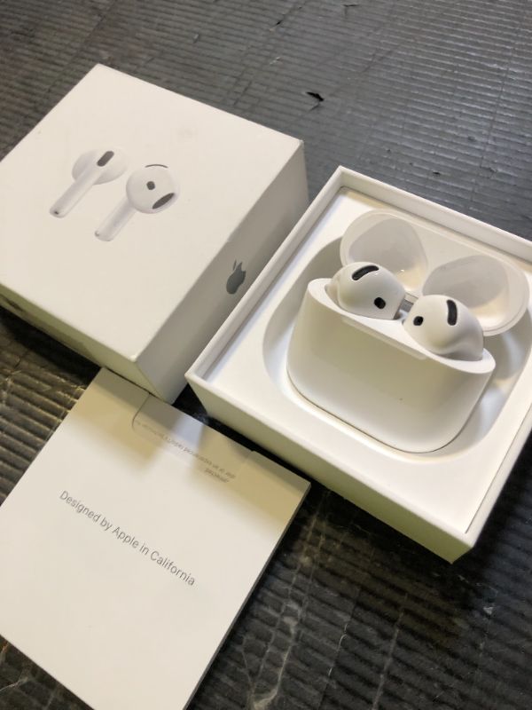 Photo 1 of Apple AirPods 4 Wireless Earbuds, Bluetooth Headphones, Personalized Spatial Audio, Sweat and Water Resistant, USB-C Charging Case, H2 Chip, Up to 30 Hours of Battery Life, Effortless Setup for iPhone