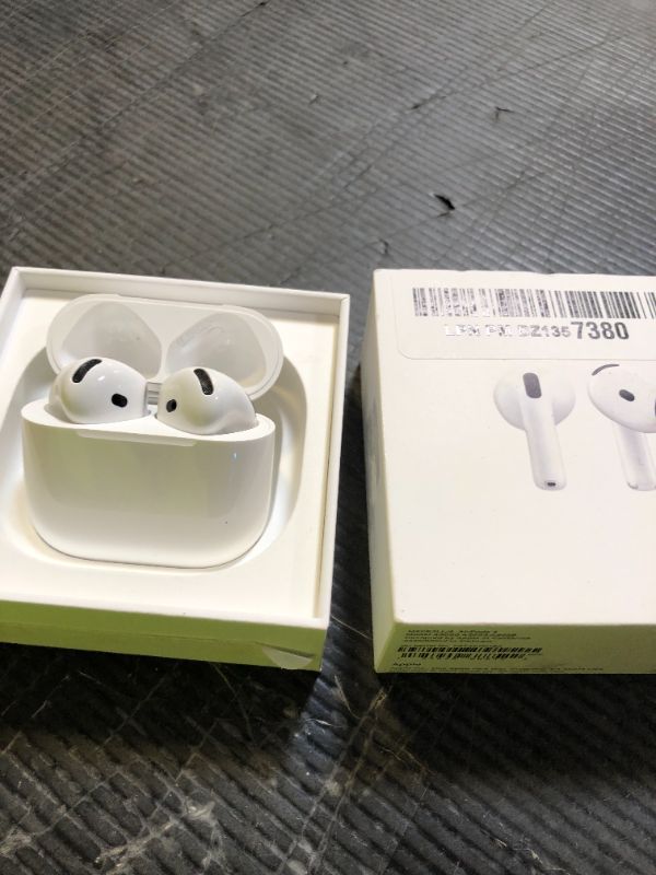 Photo 1 of Apple AirPods 4 Wireless Earbuds, Bluetooth Headphones, Personalized Spatial Audio, Sweat and Water Resistant, USB-C Charging Case, H2 Chip, Up to 30 Hours of Battery Life, Effortless Setup for iPhone