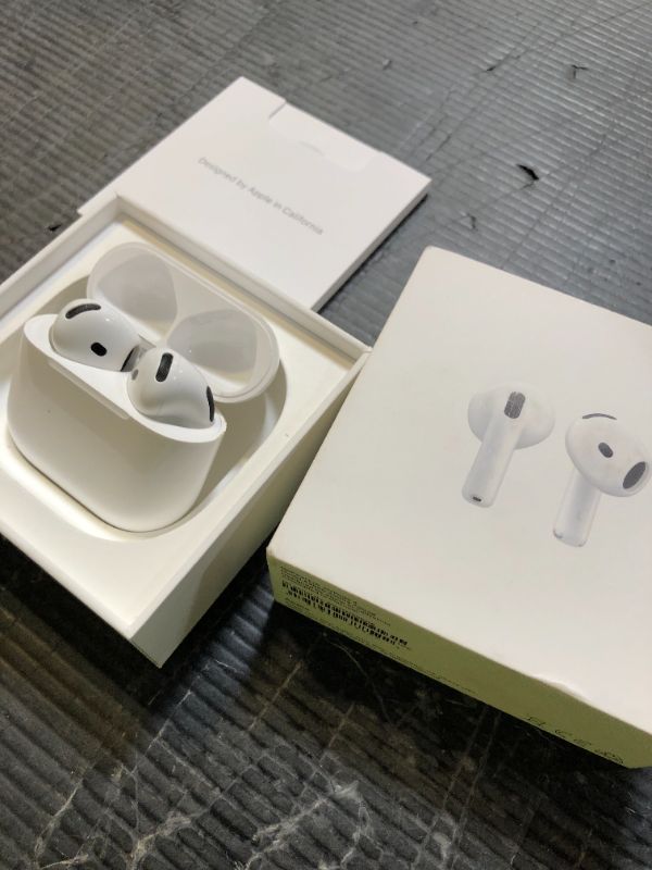 Photo 1 of Apple AirPods 4 Wireless Earbuds, Bluetooth Headphones, Personalized Spatial Audio, Sweat and Water Resistant, USB-C Charging Case, H2 Chip, Up to 30 Hours of Battery Life, Effortless Setup for iPhone
