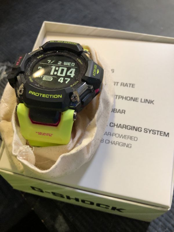 Photo 1 of Casio Men's G-Shock Move GBD-H2000 Series, Multisport (Run, Bike, Swim, Gym Workout), GPS + Heart Rate Watch, Quartz Solar Assisted Black Watch with Volt Yellow Resin Strap