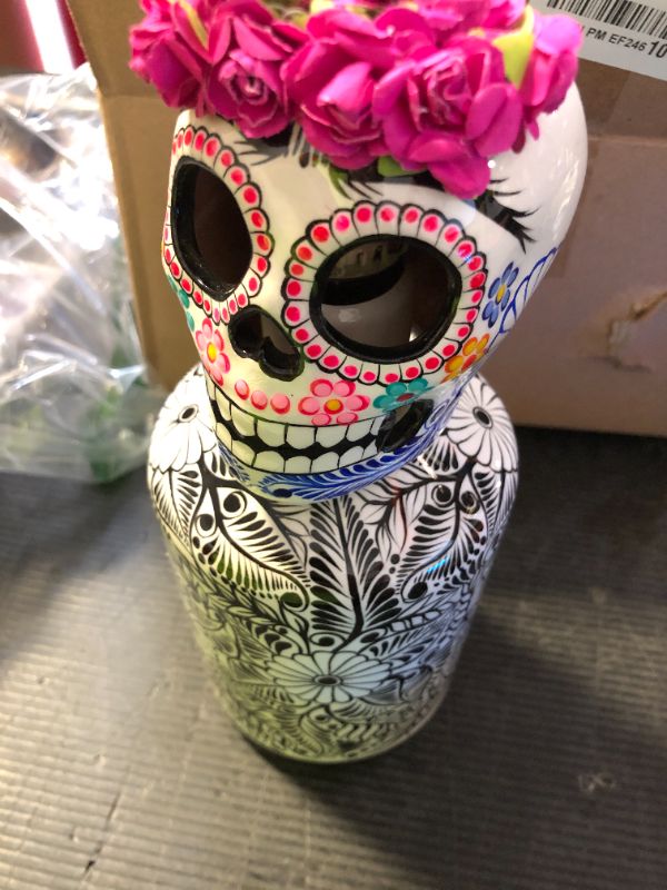 Photo 1 of Tequila Decanter Set,Frida Kahlo Gift, Hand-painted Decanter, Skull Decanter, Bar Decoration, Unique Tequila Gift, Artesania mexicana, Catrina, Mexican Sugarskulls (White Frida Kahlo Set)