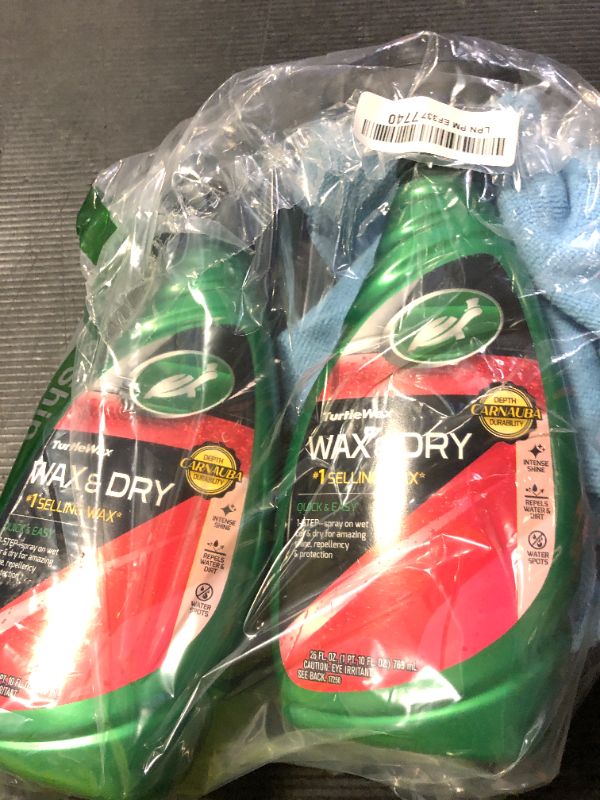Photo 1 of Turtle Wax 50834 1-Step Wax and Dry, Quick and Easiest Step to High Shine, for Cars, Trucks, Motorcycles and RVs, 26 oz. Double Pack with Microfiber Towel