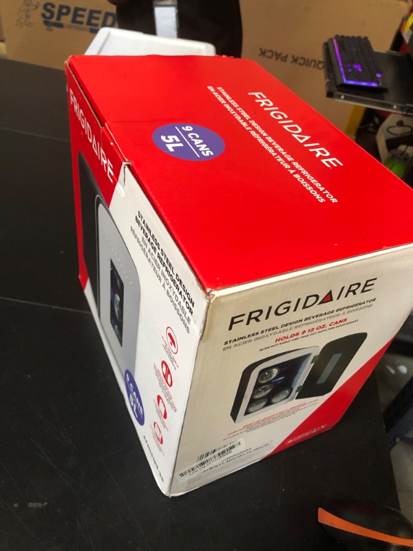 Photo 1 of Frigidaire Portable 9-Can Mini Cooler Fridge, 5L, Brushed Stainless Rugged, Window, EFMIS189-SS, Clear Door, Glass