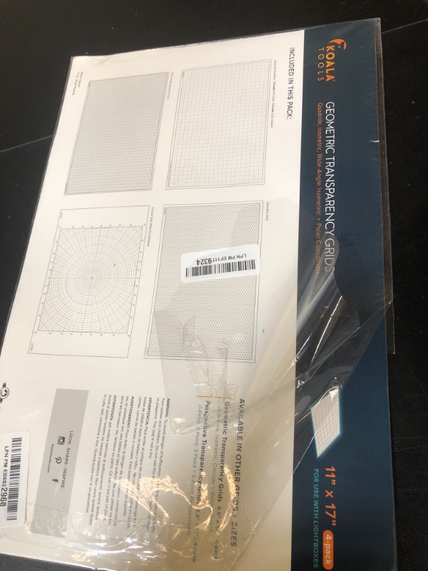 Photo 1 of Koala Tools | Geometric Grid Transparency Sheets (Variety Pack of 4) - 11" x 17" | Overhead Projector and Light Box Transparencies - Tracing Film for Sketching & Drawing