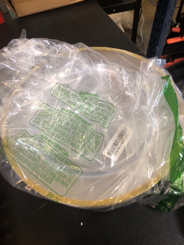 Photo 1 of BESTSTAR 12 Inch Disposable Charger Plates, 50 Pack Plastic Clear Plates with Gold Rim, Perfect Table Decor for Party, Wedding, Dinner