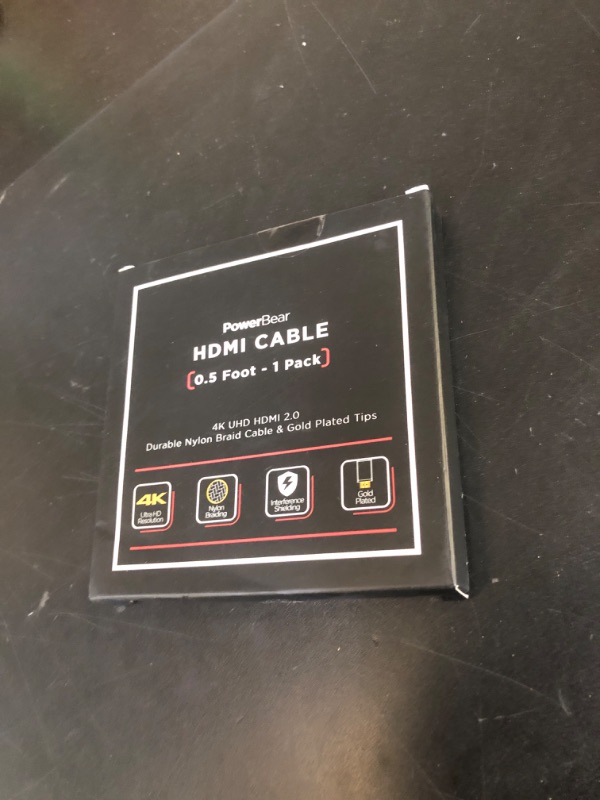 Photo 1 of PowerBear 4K HDMI Cable 0.5 ft | High Speed, Braided Nylon & Gold Connectors, 4K @ 60Hz, Ultra HD, 2K, 1080P, ARC & CL3 Rated | for Laptop, Monitor, PS5, PS4, Xbox One, Fire TV, Apple TV & More