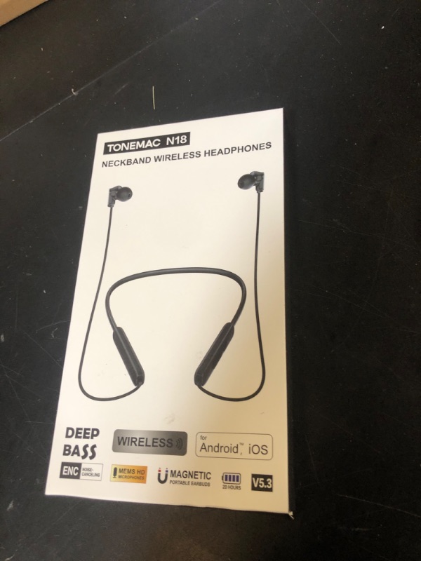 Photo 1 of TONEMAC N18 Neckband Bluetooth Earbuds, Wireless Bluetooth 5.2 Headphones with Microphone, Ultra-Lightweight Comfort, IPX7 Waterproof, Deep Bass Strong Beat, 20H Playtime, Magnetic Earphones -Black