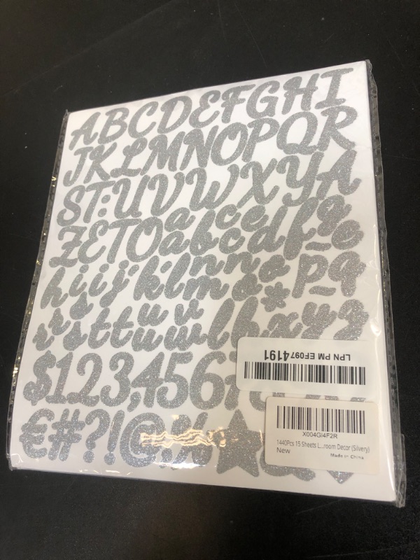 Photo 1 of 1440Pcs 15 Sheets Letter Stickers Glitter 1Inch Small Self-Adhesive Number Alphabet Vinyl Stickers for Scrapbook DIY Crafts Bottles Mailbox Sign Door Graduation Cap Notebook Classroom Decor (Silvery)