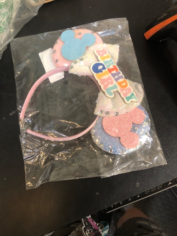 Photo 1 of Trnerm Birthday Mouse Ears Headband, Blue and Pink Sequin Bows, Halloween & Christmas Party Decorations, Costume Headwear