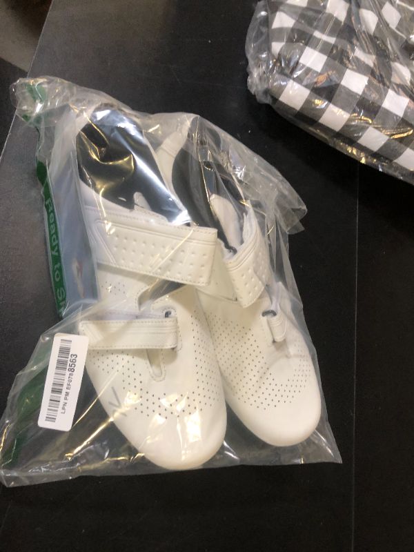 Photo 1 of Mens Womens Cycling Shoes Compatible with Peloton Road Bike Riding Bicycle Pre-Installed Delta Cleats(2_White,43)