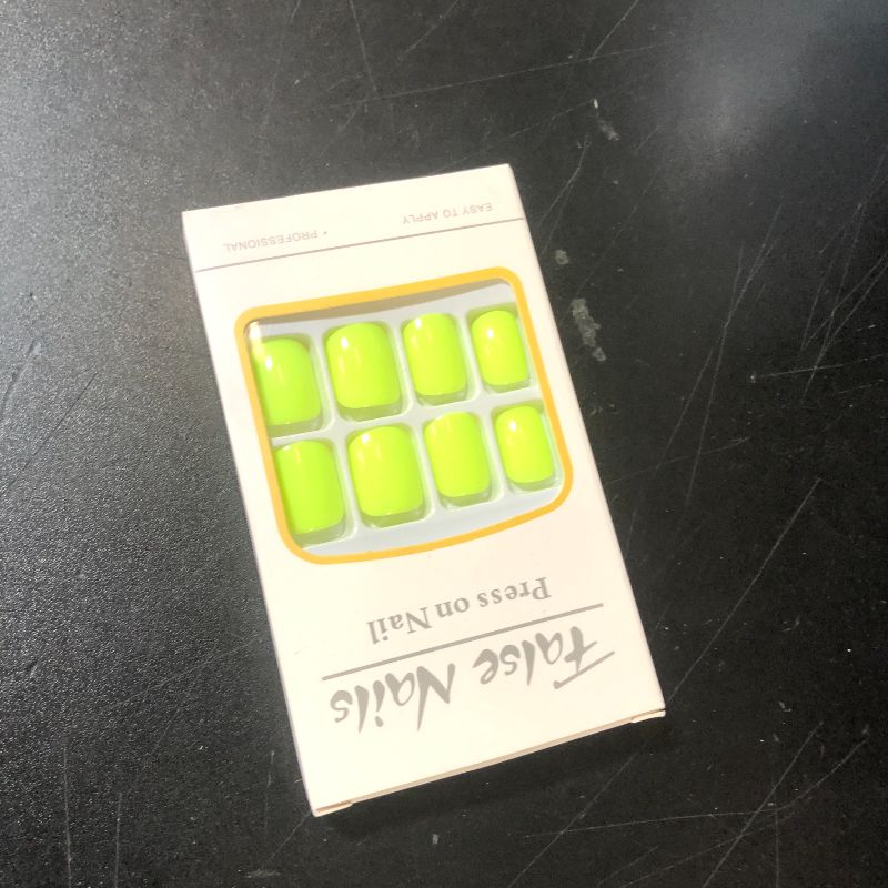 Photo 1 of 48Pcs Neon Green Press on Nails Short Square Fake Nails Neon Glue on Gel Nails Press ons Acrylic Stick on False Nails for Women Extra Short Nail Small Petite