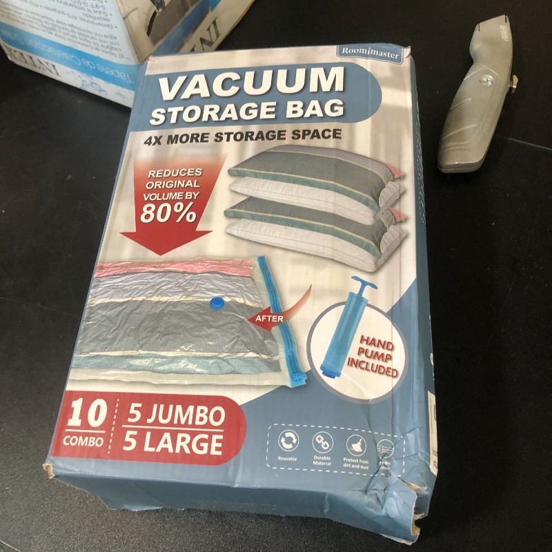 Photo 1 of 10 Pack Vacuum Storage Bags with Pump, 5 Jumbo and 5 Large Space Saver Vacuum Storage Bags, Vacuum Seal Bags for Clothing, Comfoters, Pillows, Blanket, Bedding
