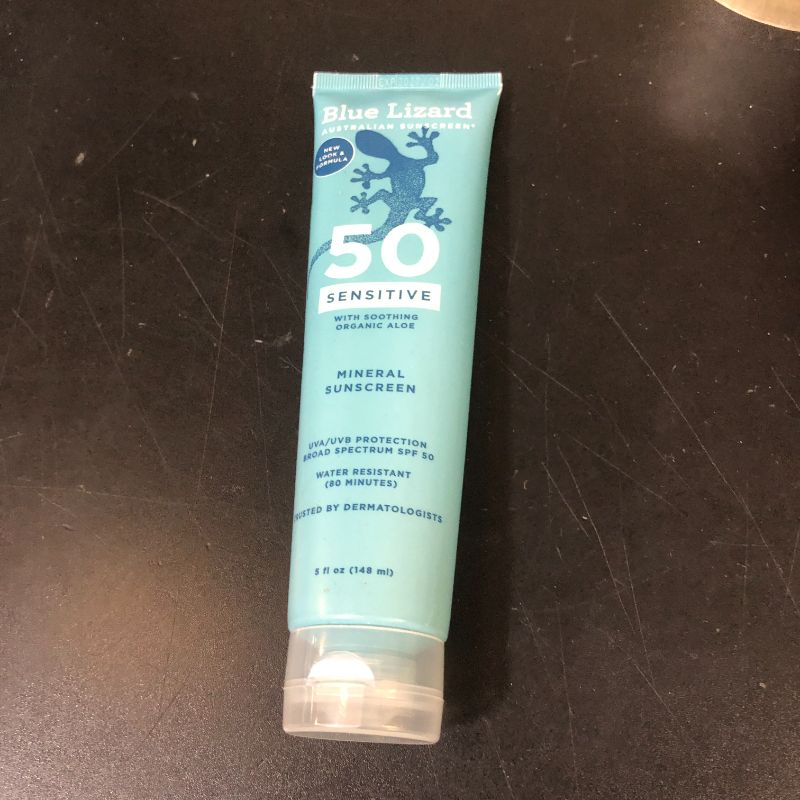 Photo 1 of BLUE LIZARD Sensitive Mineral Sunscreen with Zinc Oxide 50+ Water Resistant UVAUVB Protection with Smart Cap Technology Fragrance Free, Sensitve, SPF 50 - - Tube, Unscented, 5 Fl Oz