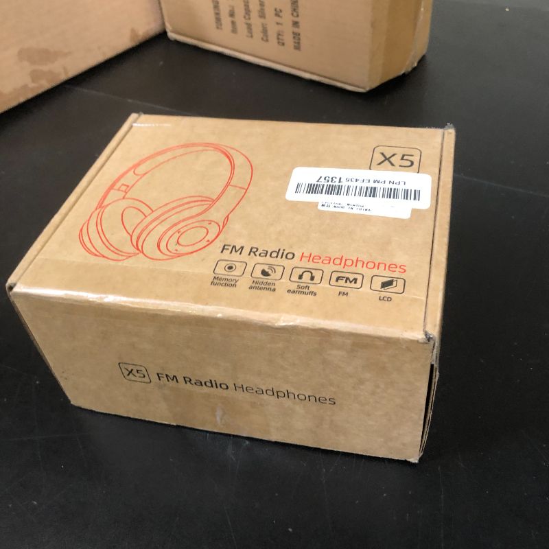 Photo 1 of X5 Wireless FM Radio Headphones with Bluetooth, Built in Microphone, Rechargeable and Portable Radio Headset, Over Ear Headphone with Soft Ear Muffs, Stereo Sound, for Jogging, Cycling, Mowing
