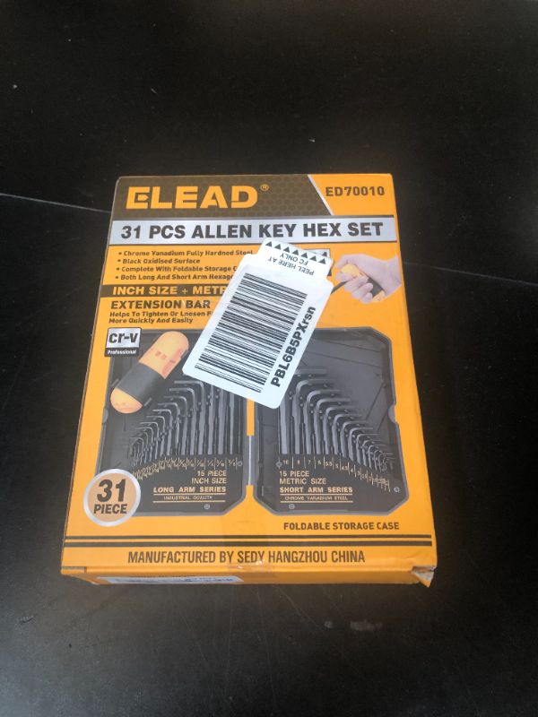 Photo 1 of ELEAD 31-Piece Hex Key Set - Allen Wrench Set, SAE and Metric Allen Keys MM(0.7mm-10mm) SAE(0.028"-3/8) Heat-Treated, Torque Handle, High Leverage, Long & Short Keys, Easy Organization