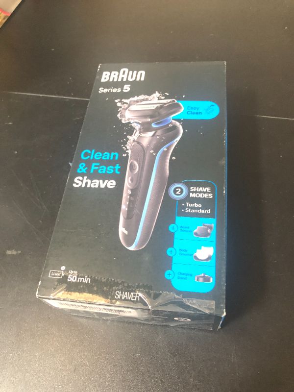 Photo 1 of Braun Electric Shaver for Men, Series 5 5150cs, Wet & Dry Shave, Turbo Shaving Mode, Foil Shaver, with Beard Trimmer, Body Groomer and Charging Stand, Blue