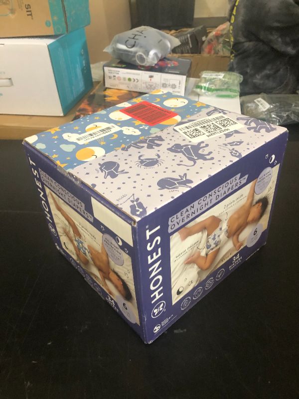 Photo 1 of The Honest Company Clean Conscious Overnight Diapers for Sensitive Skin | Hypoallergenic, Fragrance Free | Cozy Cloud + Star Signs | Club Box, Size 6 (35+ lbs), 34 Count
