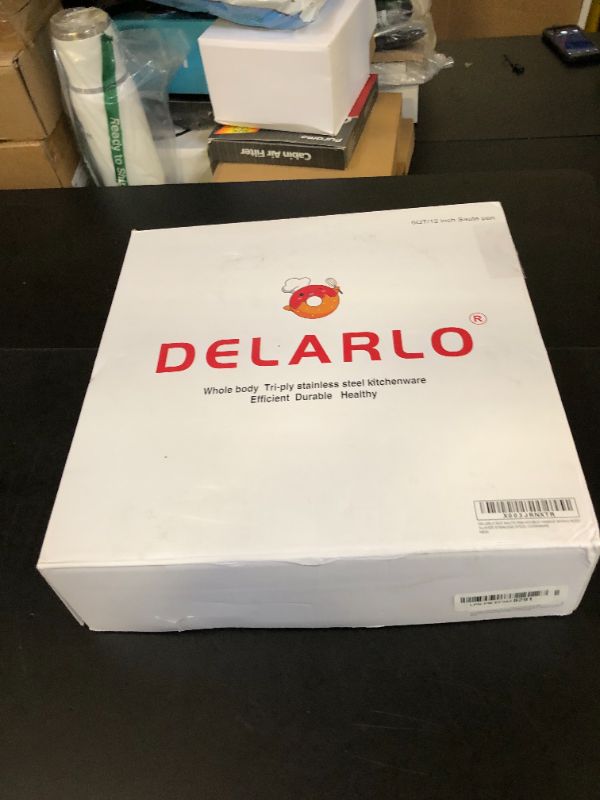 Photo 1 of DELARLO Tri-Ply Stainless Steel Saute Pan 6 Quarts Deep Frying Pan, 12 inch Induction Compatible Chef Cooking Pan, Large Sauté Pan with lid, Dishwasher & Oven Safe, Saute Pan with Lid