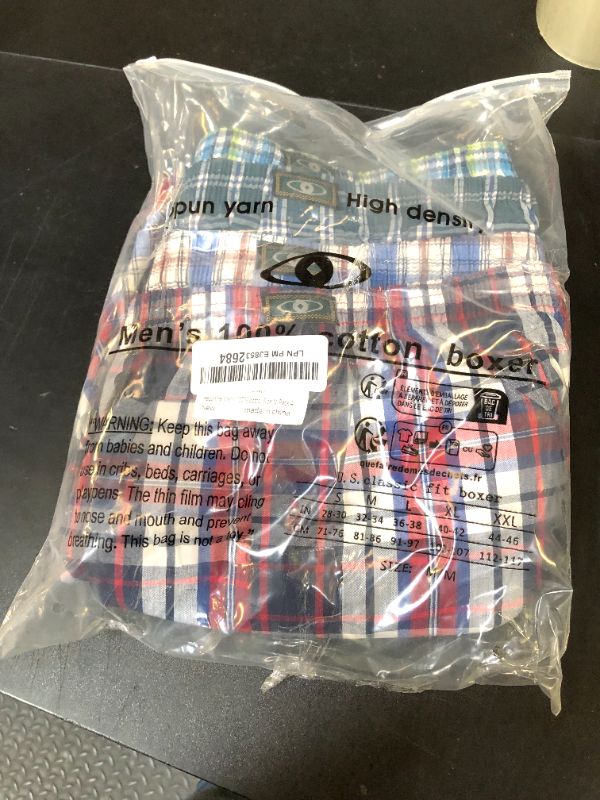 Photo 1 of HAOSHIHE Mens Woven Boxer Shorts 100% Cotton with Covered Waistband Comfortable Loose Fit, Full Cut Classic Plaid Boxers 4 Pack Size Medium?32-34?