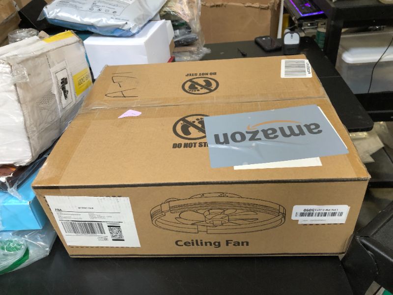 Photo 1 of ZMISHIBO Low Profile Ceiling Fans with Lights and Remote, 20 Inch Flush Mount Ceiling Fan with Light, 3000K-6000K Dimmable Fandelier LED Fan Light, 6 Wind Speeds Black Ceiling Fans for Bedroom