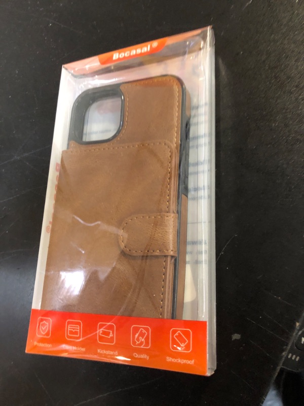 Photo 1 of Bocasal Wallet Case for iPhone 13 Compatible with MagSafe Magnetic RFID Blocking Detachable Premium PU Leather Flip Case with Card Slots Holder Kickstand Wireless Charging 6.1 Inch Brown
