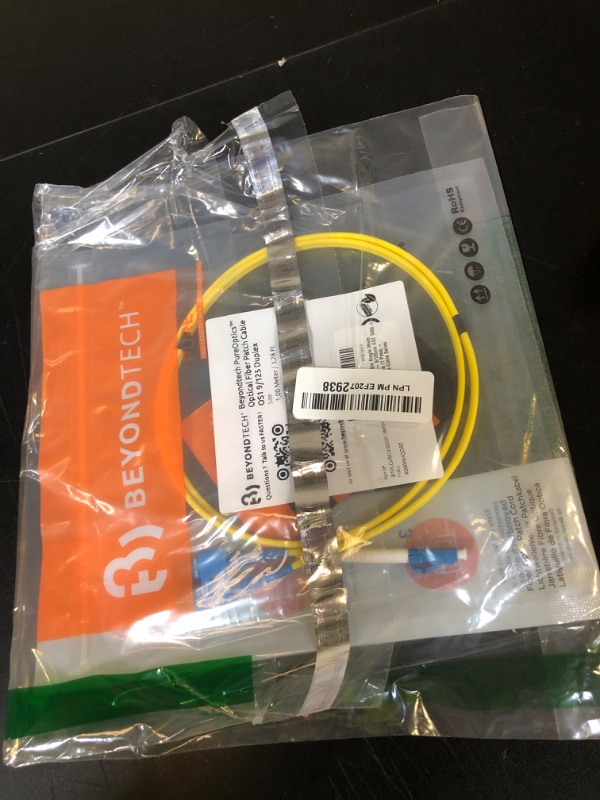 Photo 1 of BEYONDTECH LC to LC Fiber Patch Cable Single Mode Simplex - 1m (3.28ft) - 9/125um OS2 100G / 3.0mm LSZH Insensitive (1 Pack) PureOptics Cable Series