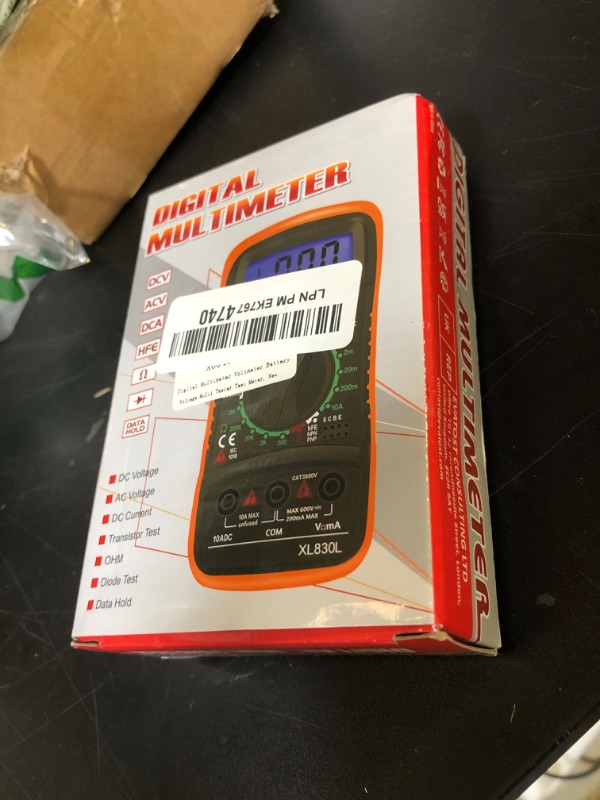 Photo 1 of Digital Multimeter Voltmeter Battery Voltage Multi Tester Continuity Ohm Volt Amp DC AC Current Resistance Diodes 2000 Counts Electrical Test Meter with Leads Backlight LCD Display