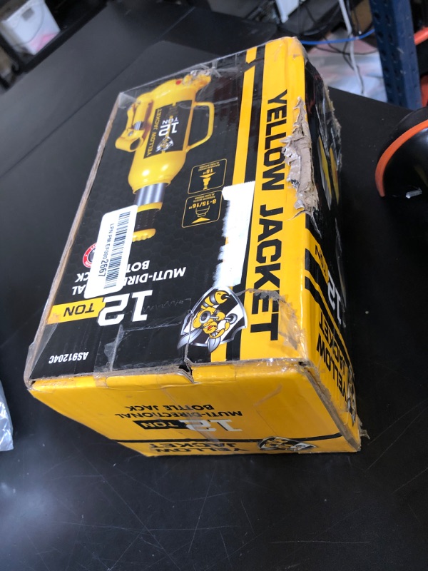 Photo 1 of YELLOW JACKET 12 Ton Muti-Directional Welded Bottle Jack (24,000lb), Horizontal Bottle Jacks Use for Car, Pickup, Truck, RV, Auto Repair, Hydraulic Bottle Jack, Yellow