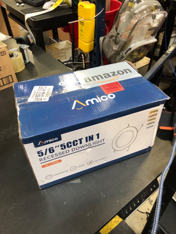 Photo 1 of Amico Recessed Lighting 5/6 Inch, 12 Pack 5CCT Flat LED Can Lights, 2700K/3000K/4000K/5000K/6000K Selectable,12W Eqv 110W, 1050LM Brightness, Retrofit Installation - ETL & FCC, White